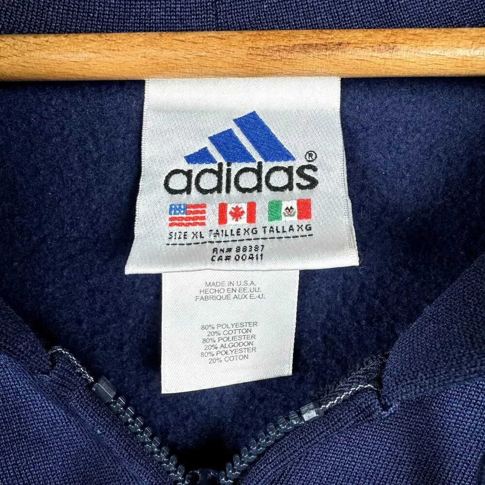 Vintage Adidas Jacket Size XL Blue Zip Up Hooded Pockets Logo Athletic USA 90s